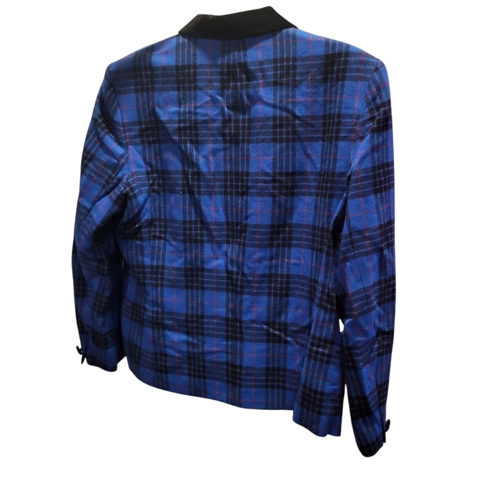 Vintage Pendleton Women's Blue Plaid Blazer Sz 14 Petite 100% Virgin Wool Velvet - Picture 2 of 5
